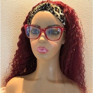 Human hair red burgundy deep wave headband wig
